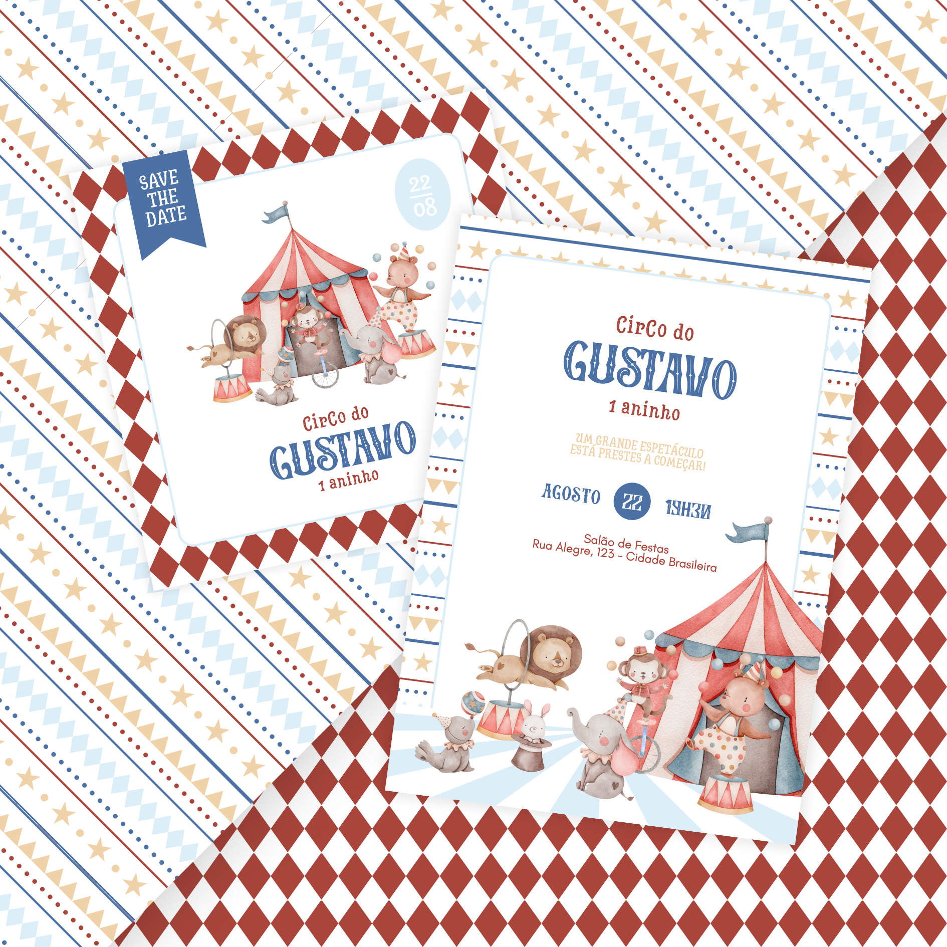 Combo: Save the Date + Convite Digital Estático Circo Menino 1