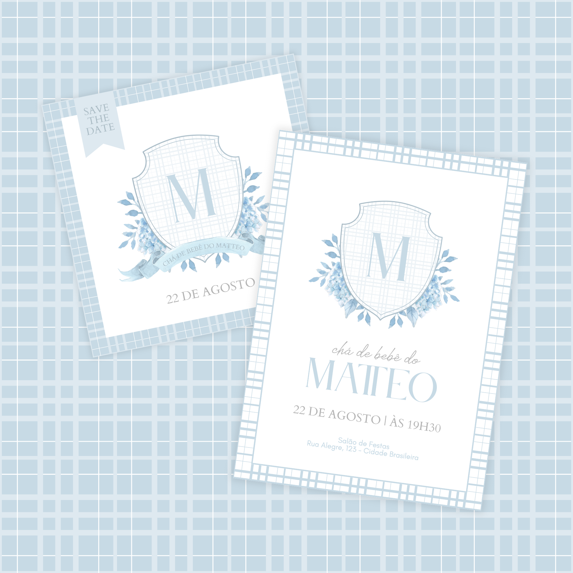 Combo: Save the Date + Convite Digital Estático Chá de Bebê Menino 1