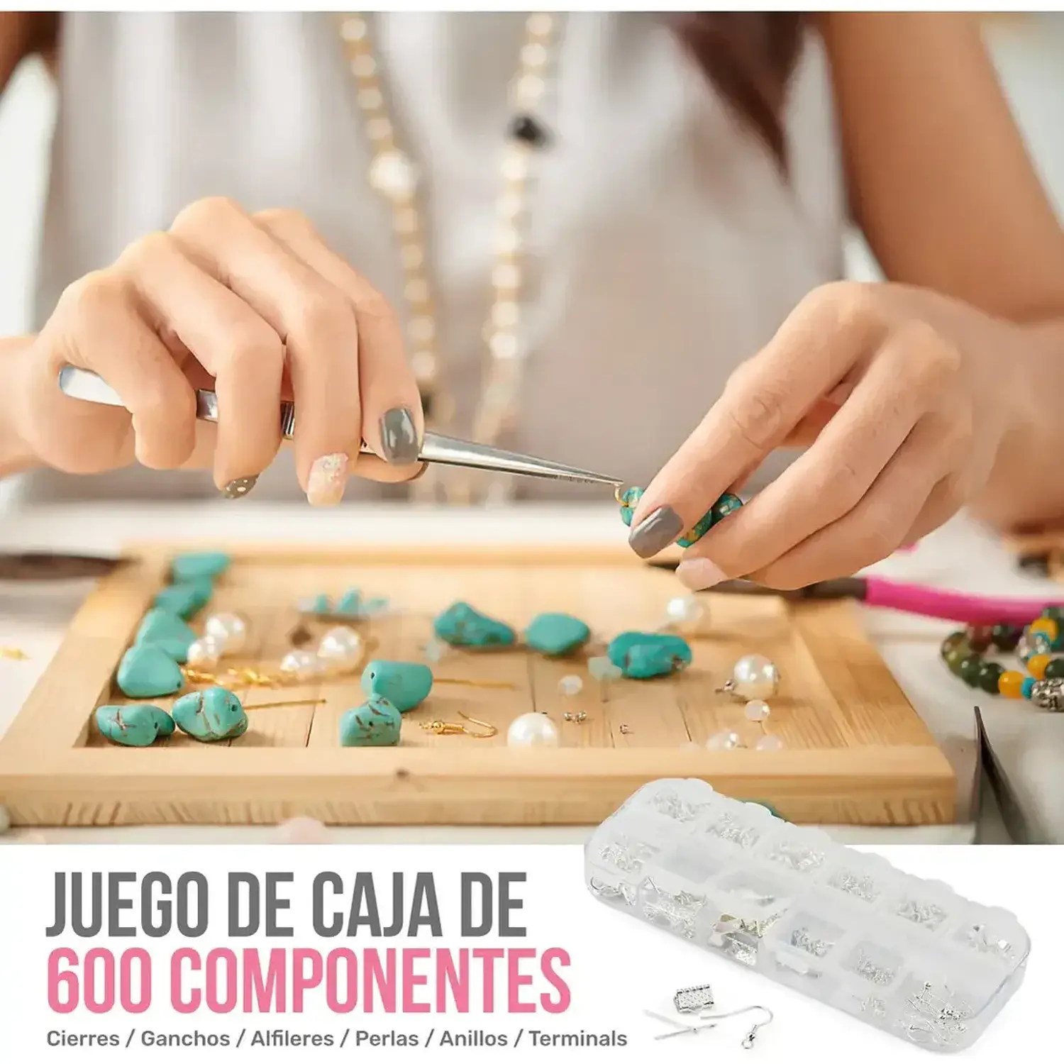 Kit de Herramientas para Fabricación de Joyería Hi-Spec 17 Piezas + 600 Accesorios para Bisutería 9