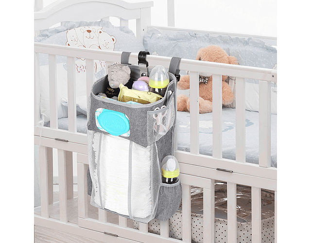 Dropshipping Baby Bedside Organizer Multifunctional Grey Oxford Cloth Baby Bed Crib Hanging Bag