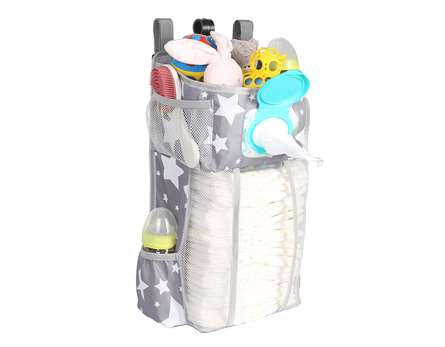 Dropshipping Baby Bedside Organizer Multifunctional Grey Oxford Cloth Baby Bed Crib Hanging Bag