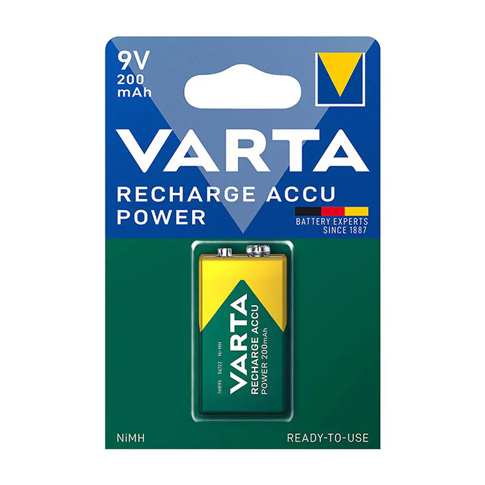 Pilhas Varta Recarregáveis 56722 9V 200MAH Bl1 1