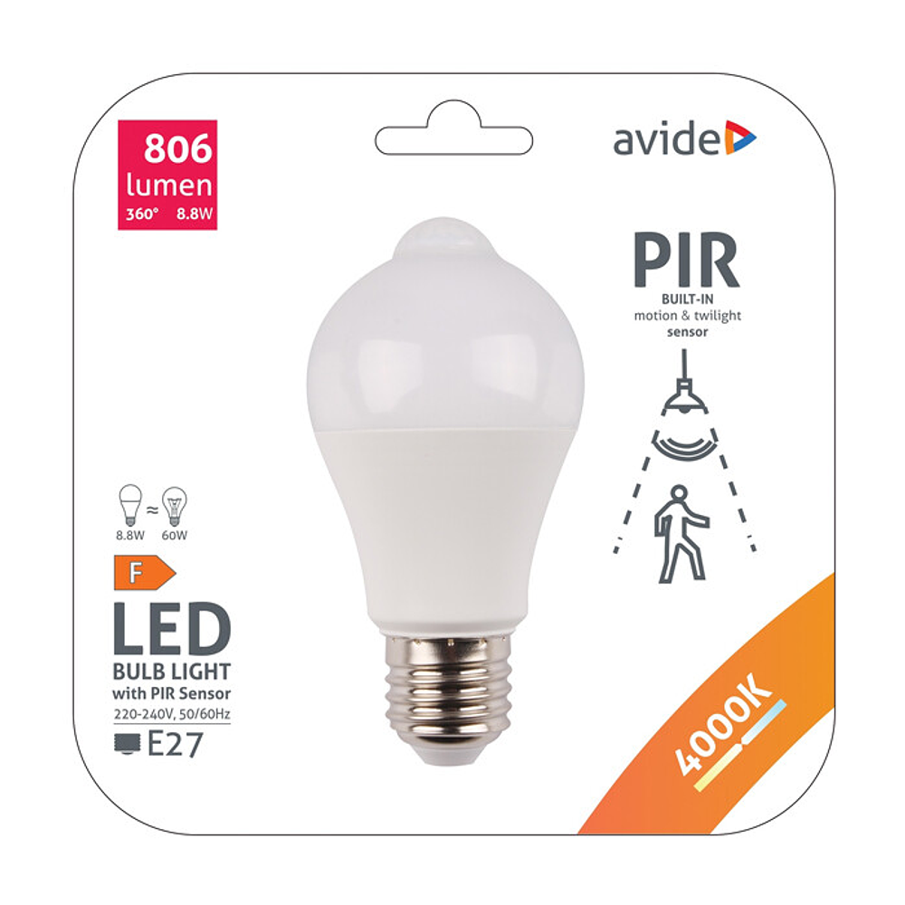 Lâmpada Avide LED CLA E27 8,8W 4000K com Sensor de Movimento 1