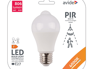 Lâmpada Avide LED CLA E27 8,8W 4000K com Sensor de Movimento