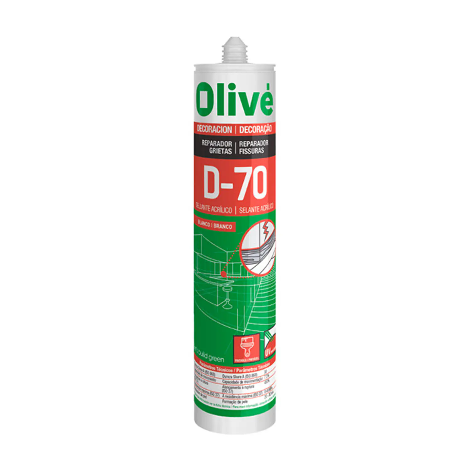 Selante acrílico Fendas e Fissuras Olive D70 Branca 300ML