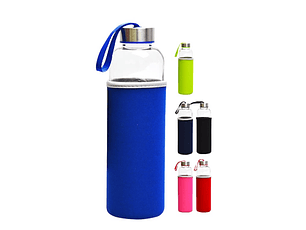 GARRAFA VIDRO C/TAMPA INOX 400ML