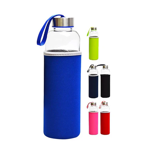 GARRAFA VIDRO C/TAMPA INOX 400ML