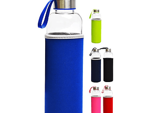 GARRAFA VIDRO C/TAMPA INOX 400ML