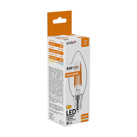Lâmpada Avide LED Filamento CLB E14 6,5W 4000K