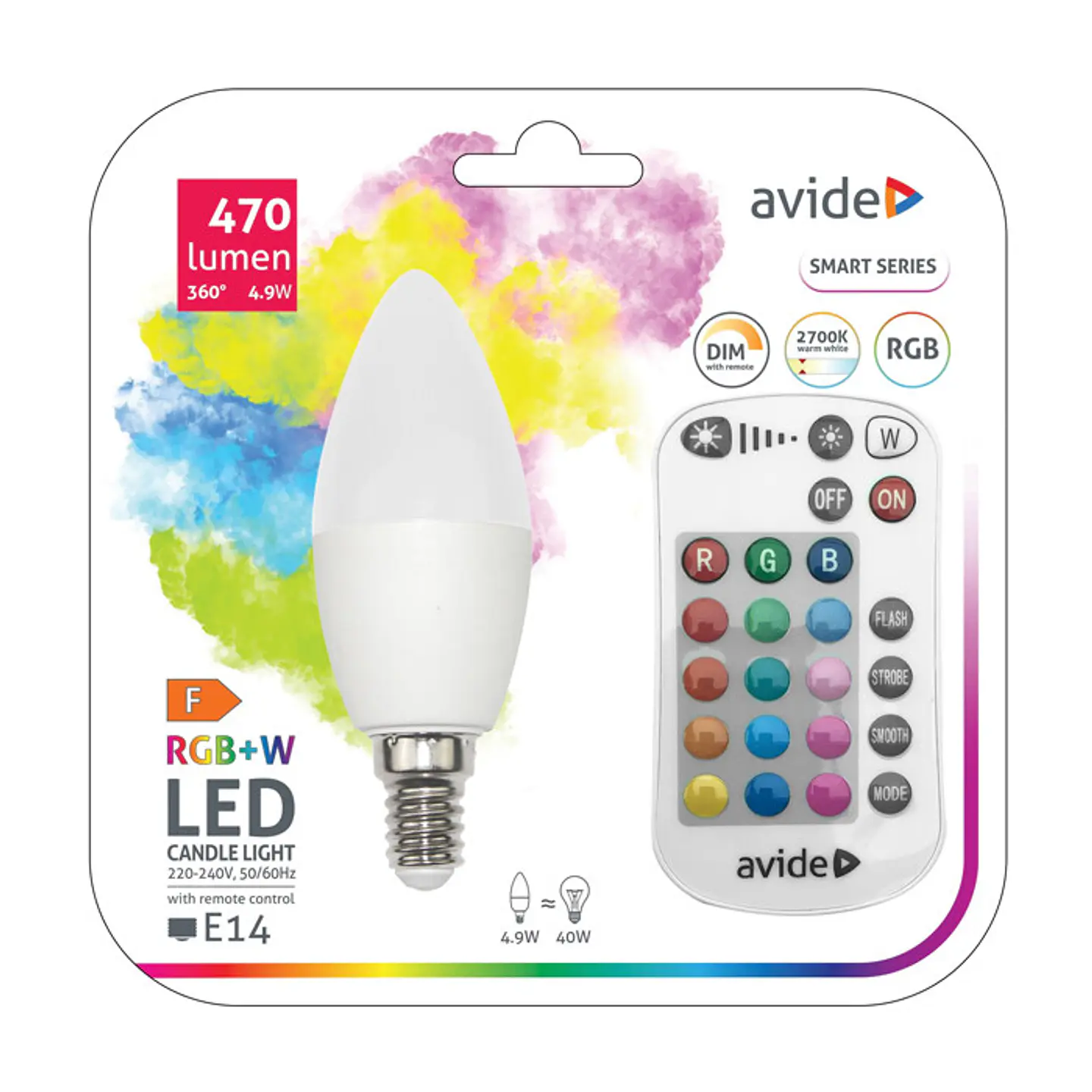 Lâmpada Avide LED RGB CLB E14 4,9W Comando 1