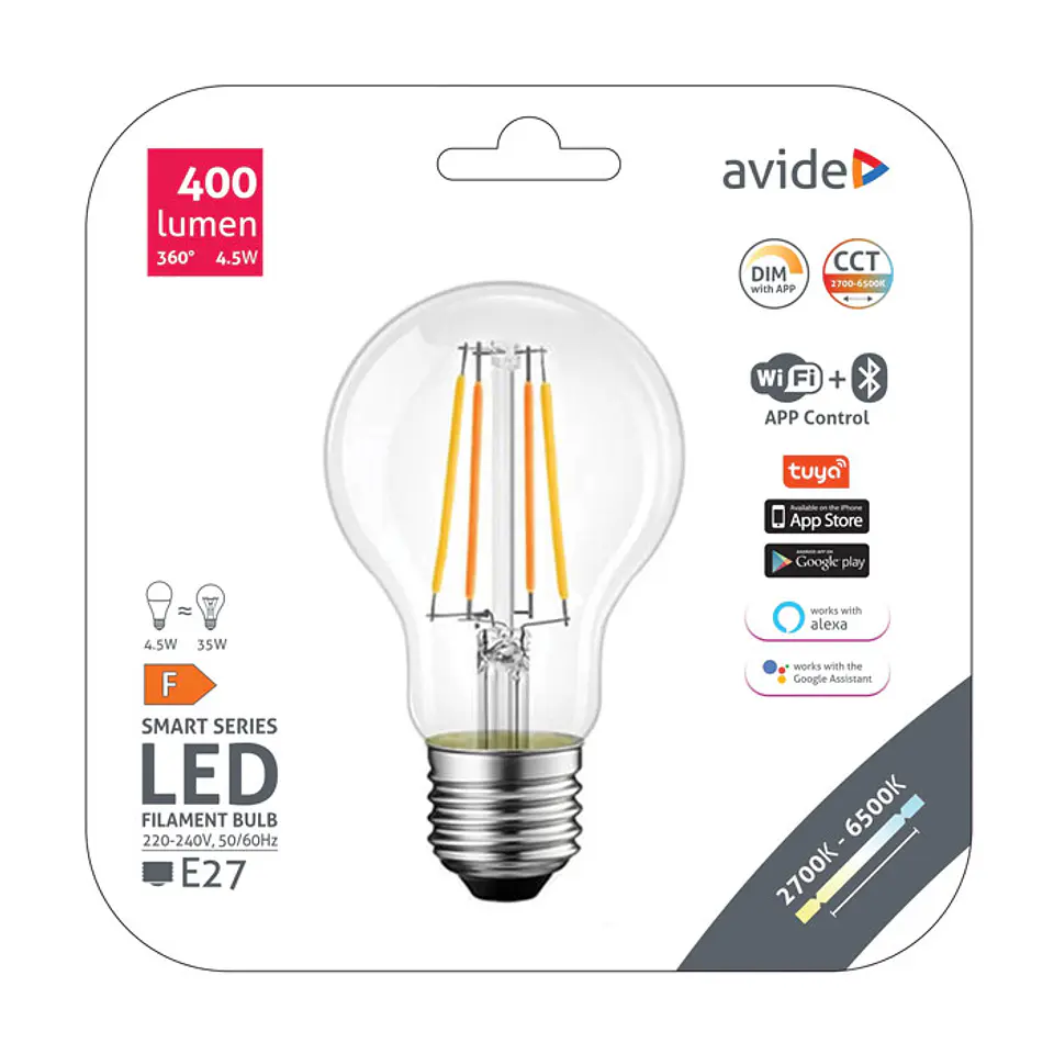 Lâmpada Avide LED Filamento CLA E27 4,5W SMART 1