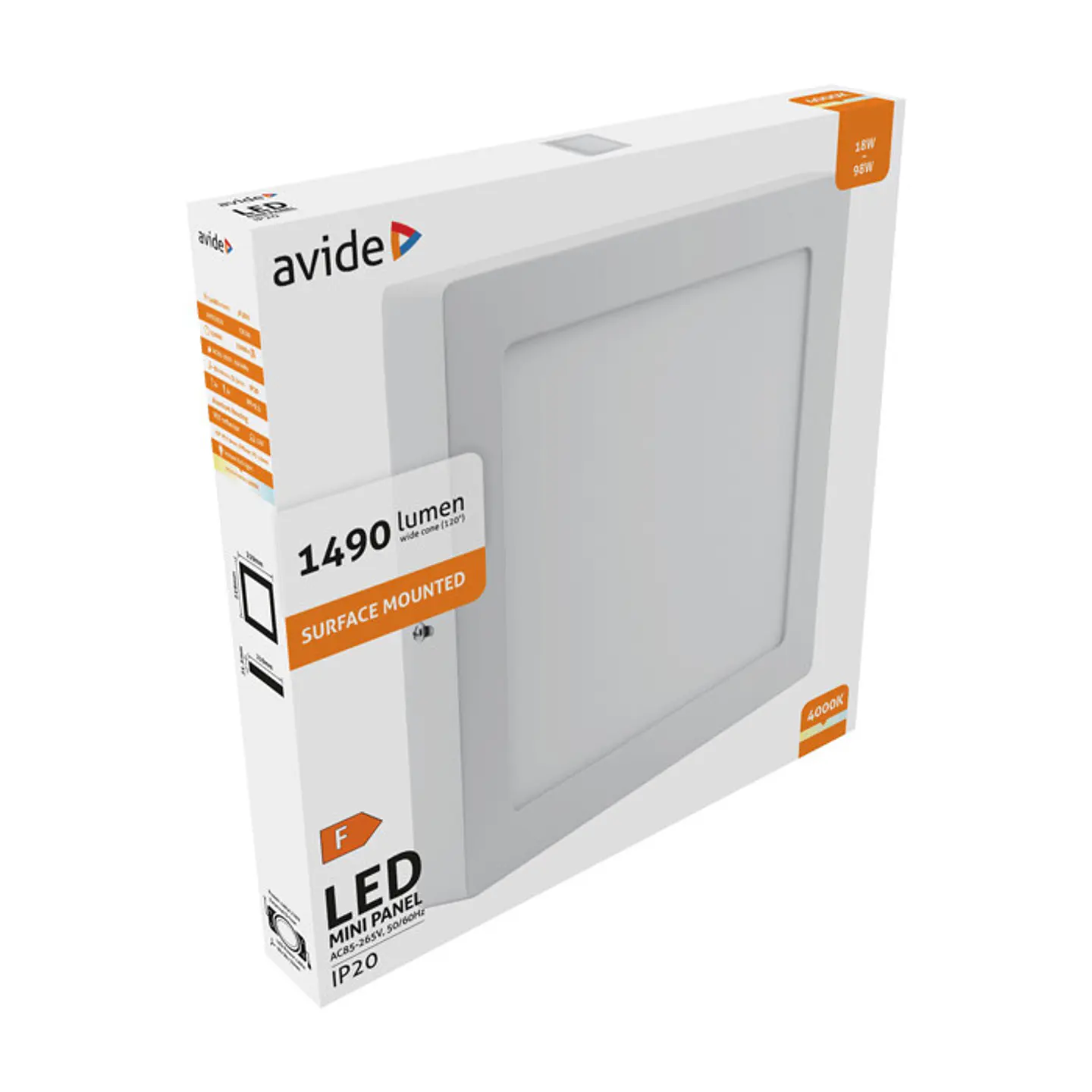 Painel Avide LED Quadrado Saliente Branco 18W 4000K 1