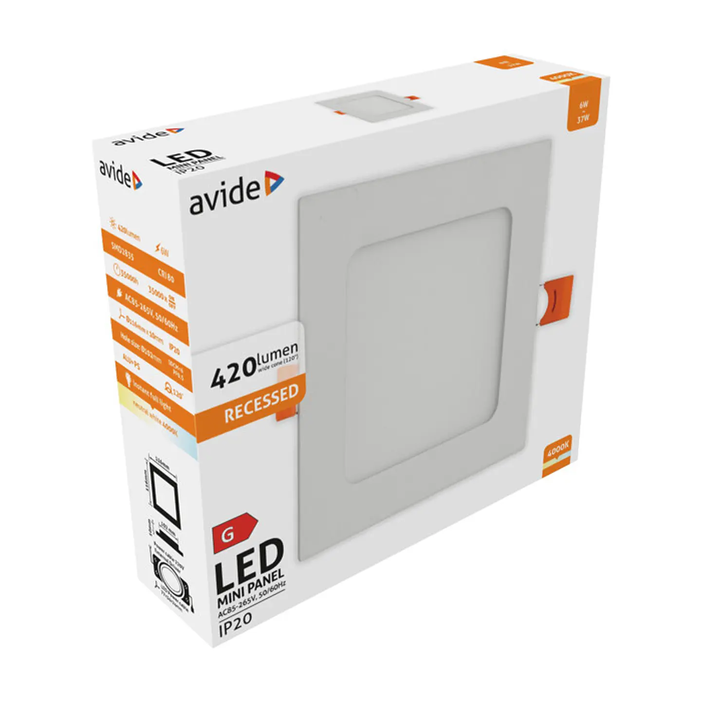 Painel Avide LED Quadrado de Embutir Branco 6W 4000K 1