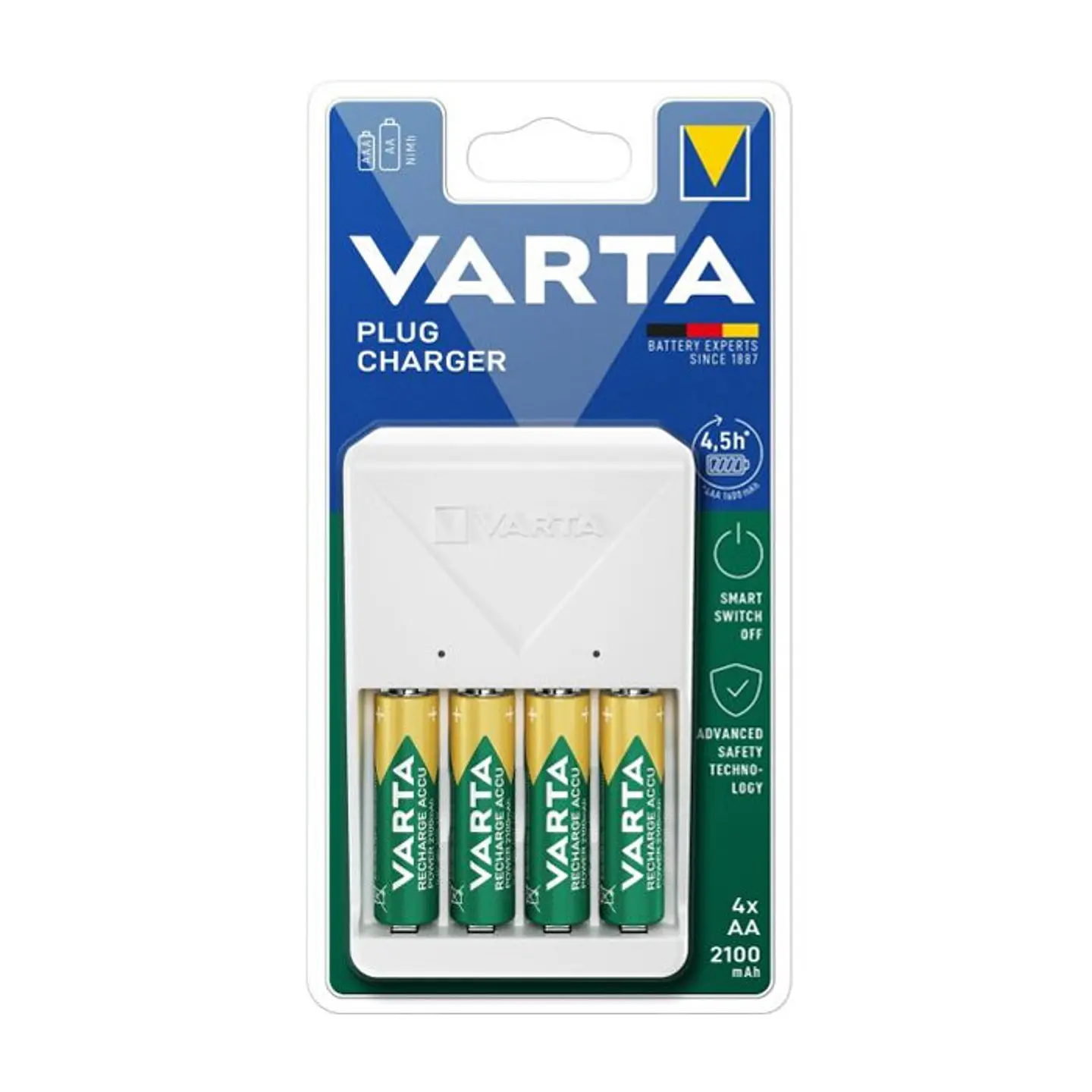Carregador Varta 57657 4xAA 2100mAh Inc Bl 1