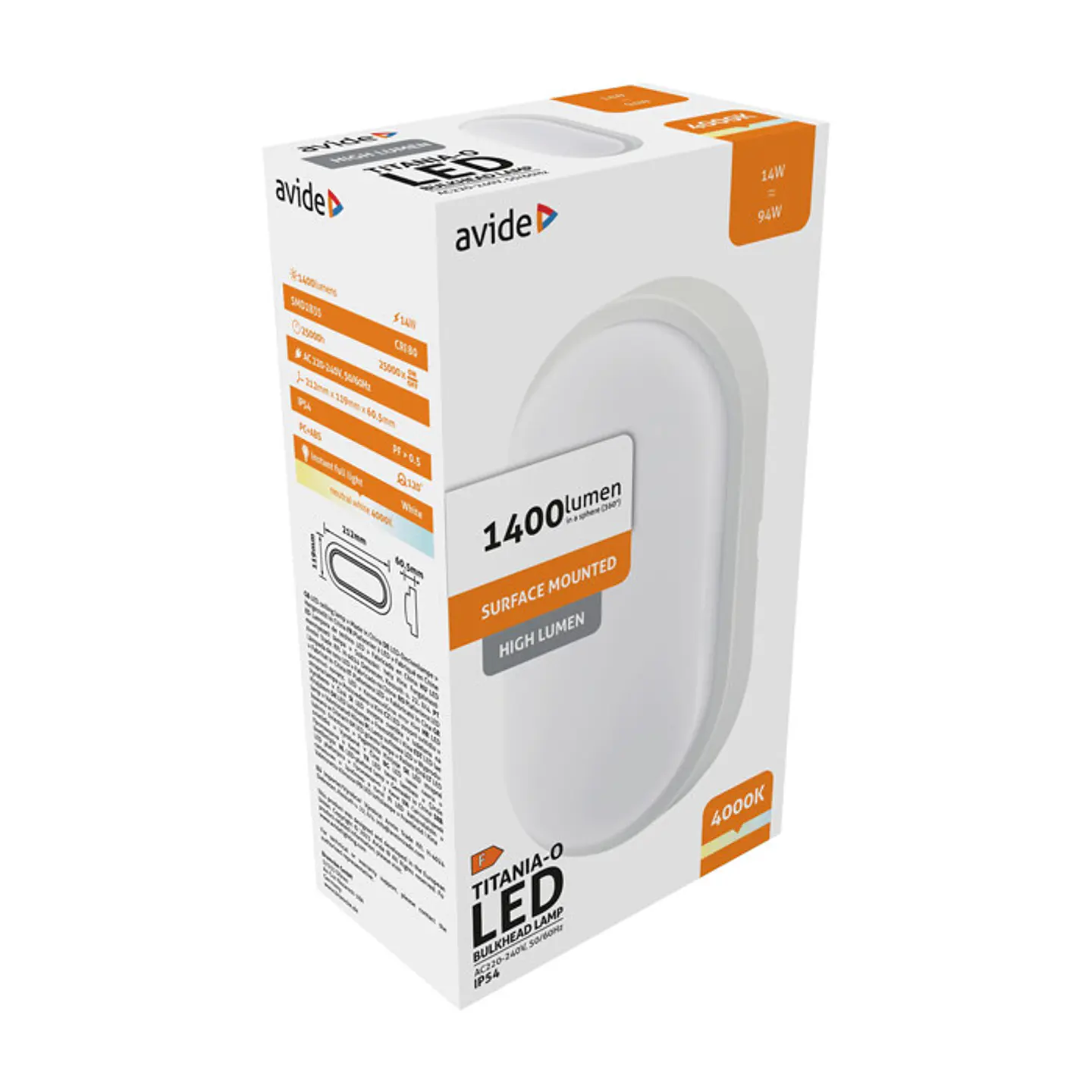 Aplique Avide LED Oval IP54 14W 4000K 1