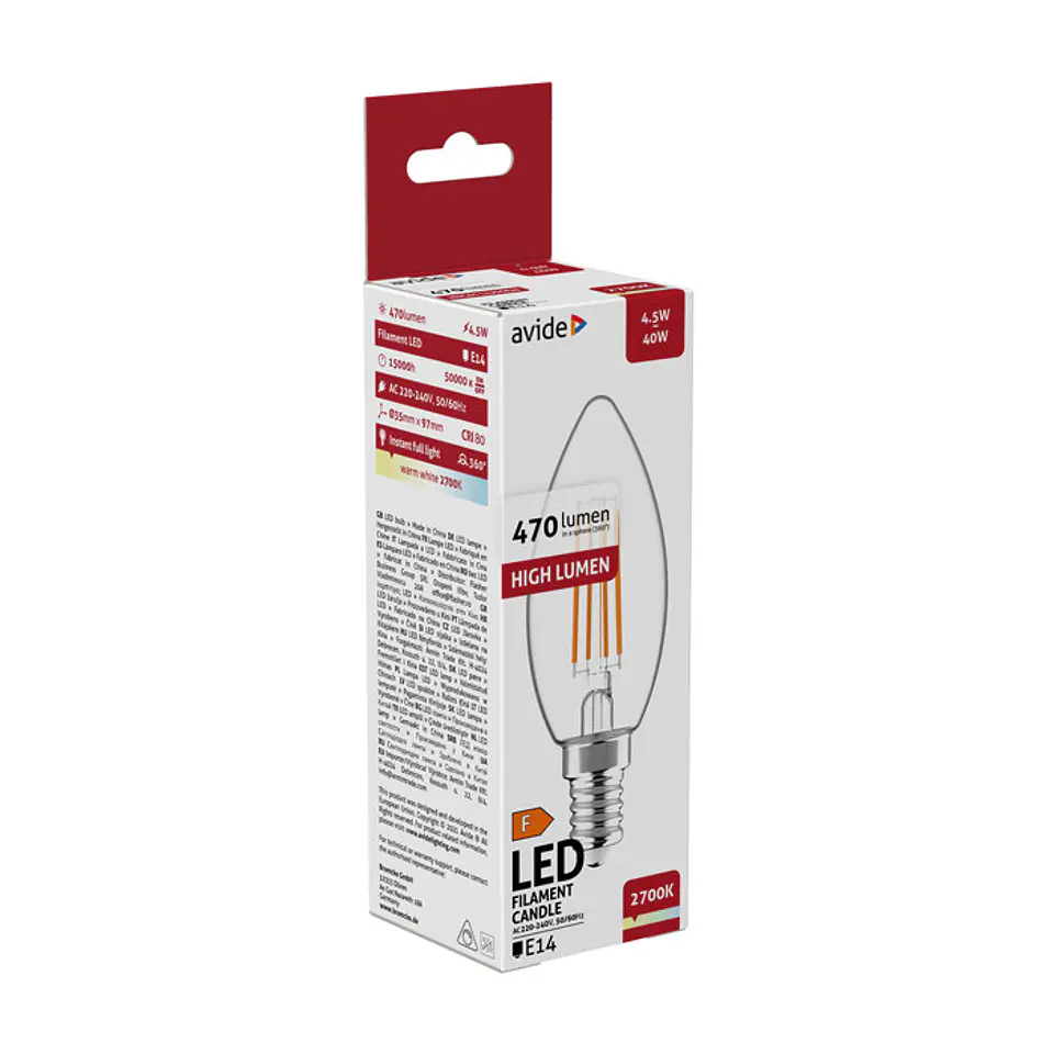 Lâmpada Avide LED Filamento CLB E14 4,5W 2700K 1