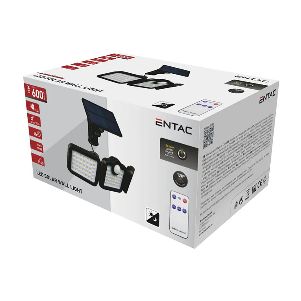Aplique Entac LED Solar 15W Sensor com Painel Solar 1