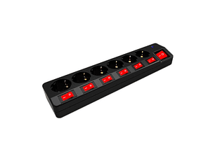 Extensão Entac 6 Tomadas 1,5MT 3x1,5MM Preta com Interruptor Individual