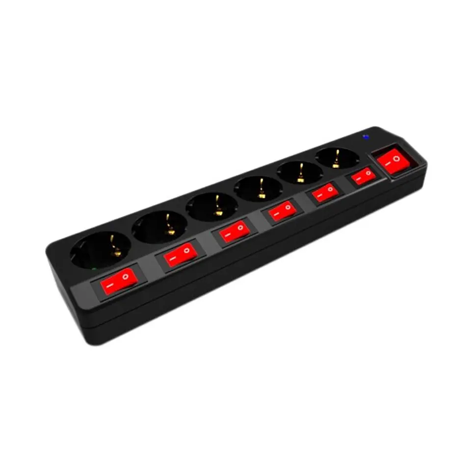 Extensão Entac 6 Tomadas 1,5MT 3x1,5MM Preta com Interruptor Individual 1