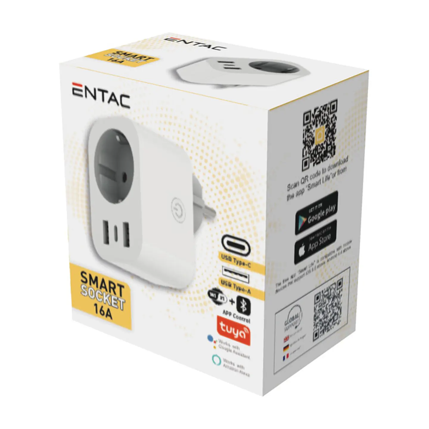 Ficha Entac Smart 1 tomada com 2xUSB-A + 1xUSB-C 1