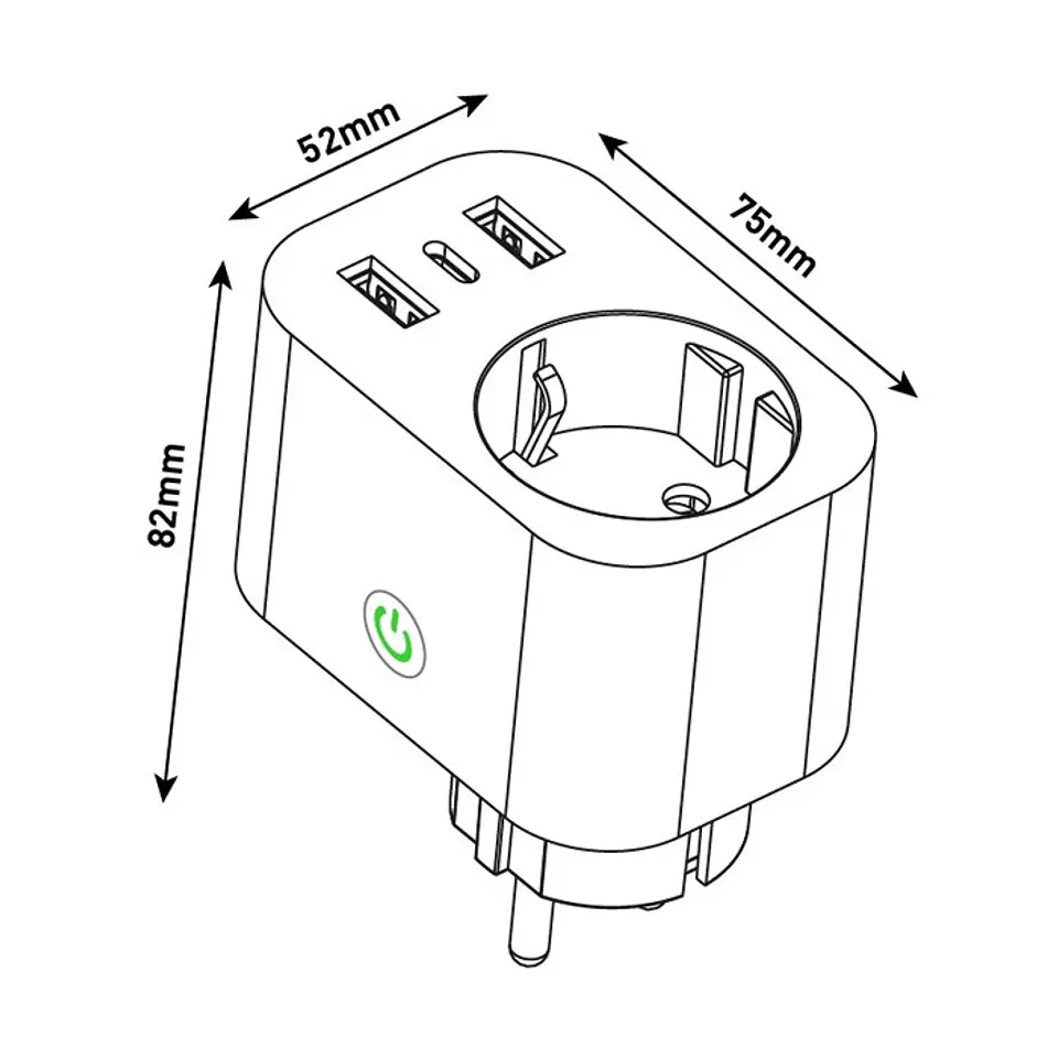 Ficha Entac Smart 1 tomada com 2xUSB-A + 1xUSB-C 3