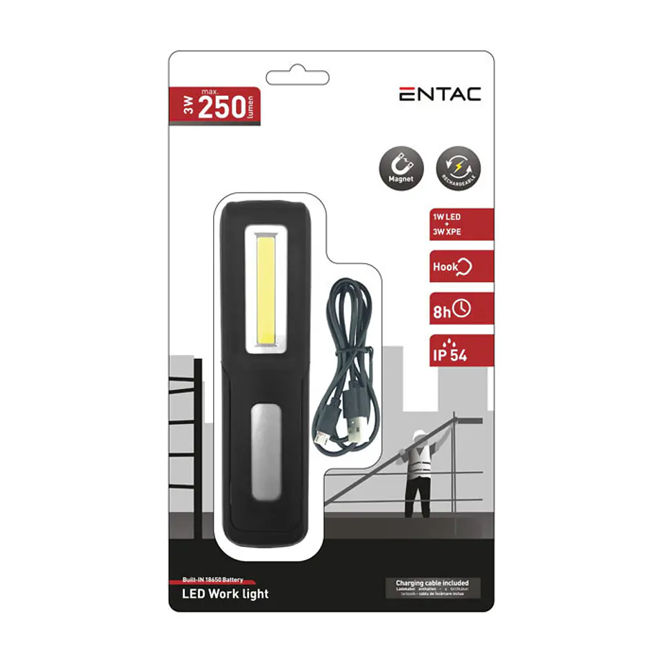 Lanterna Entac LED 3W Trabalho Recarregável 1