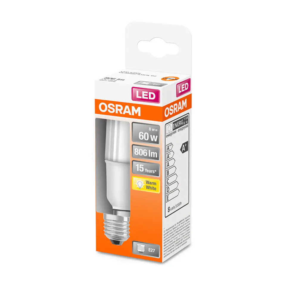 Lâmpada Osram LED STICK60 E27 8W 2700K 1