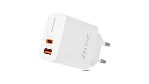 Carregador Entac USB-A + USB-C 20W Branco