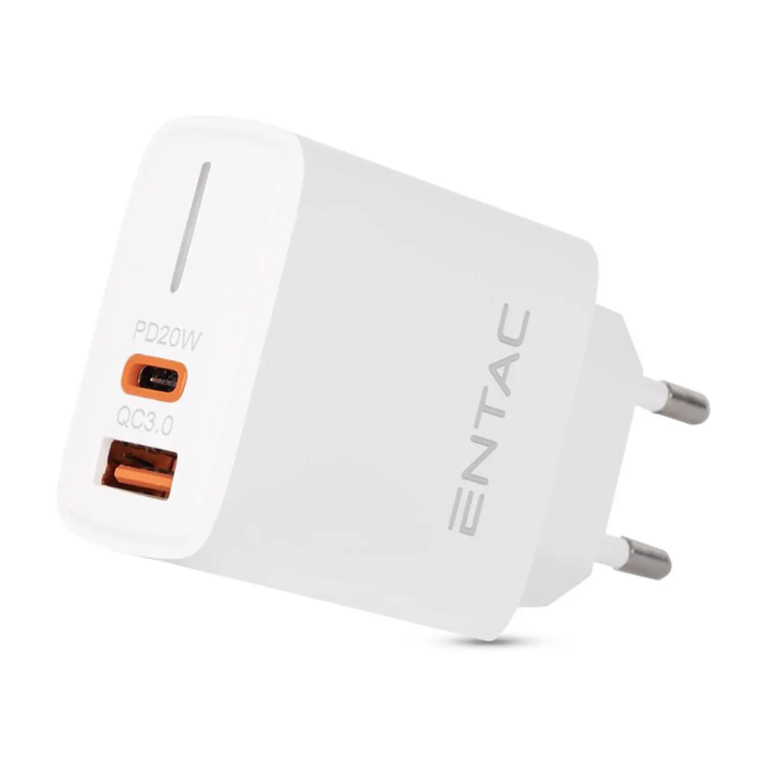 Carregador Entac USB-A + USB-C 20W Branco