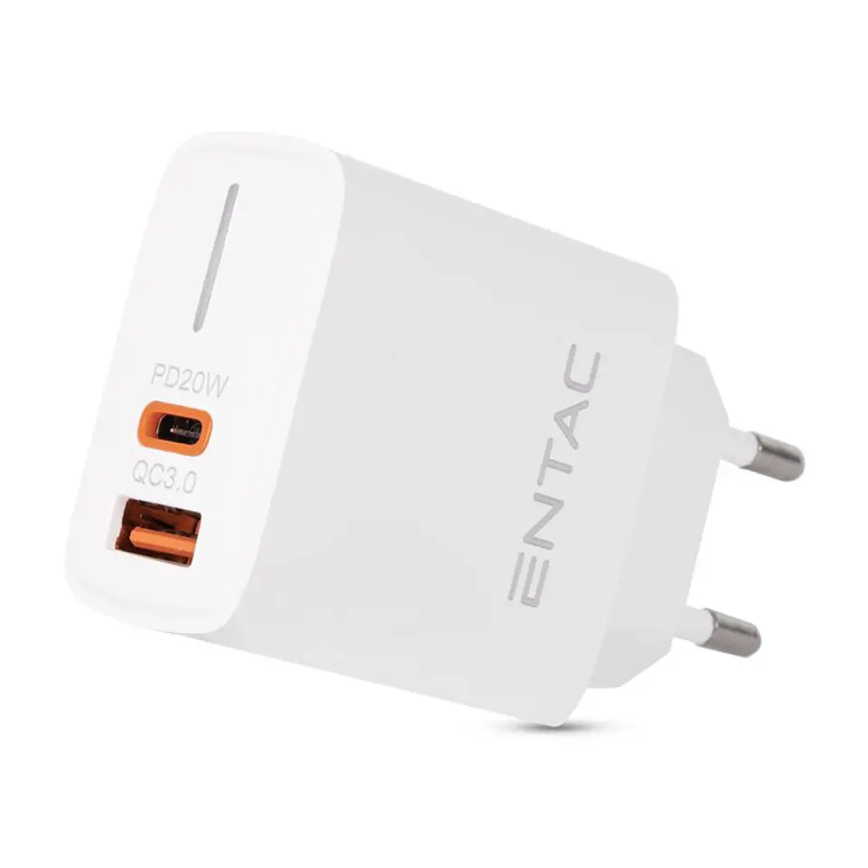 Carregador Entac USB-A + USB-C 20W Branco 1
