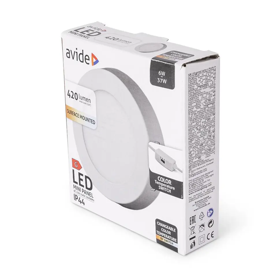 Painel Avide LED Redondo Saliente Branco 6W CCT 1