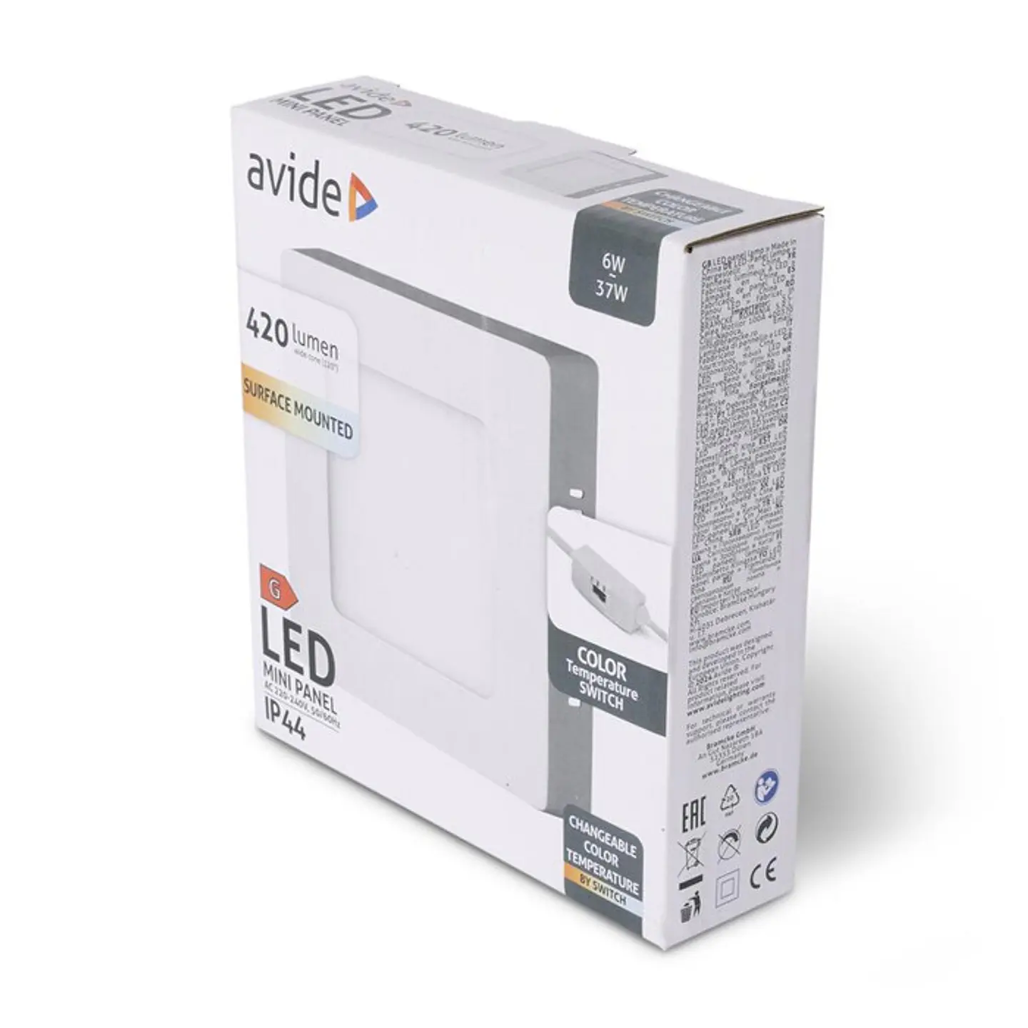 Painel Avide LED Quadrado Saliente Branco 6W CCT 1