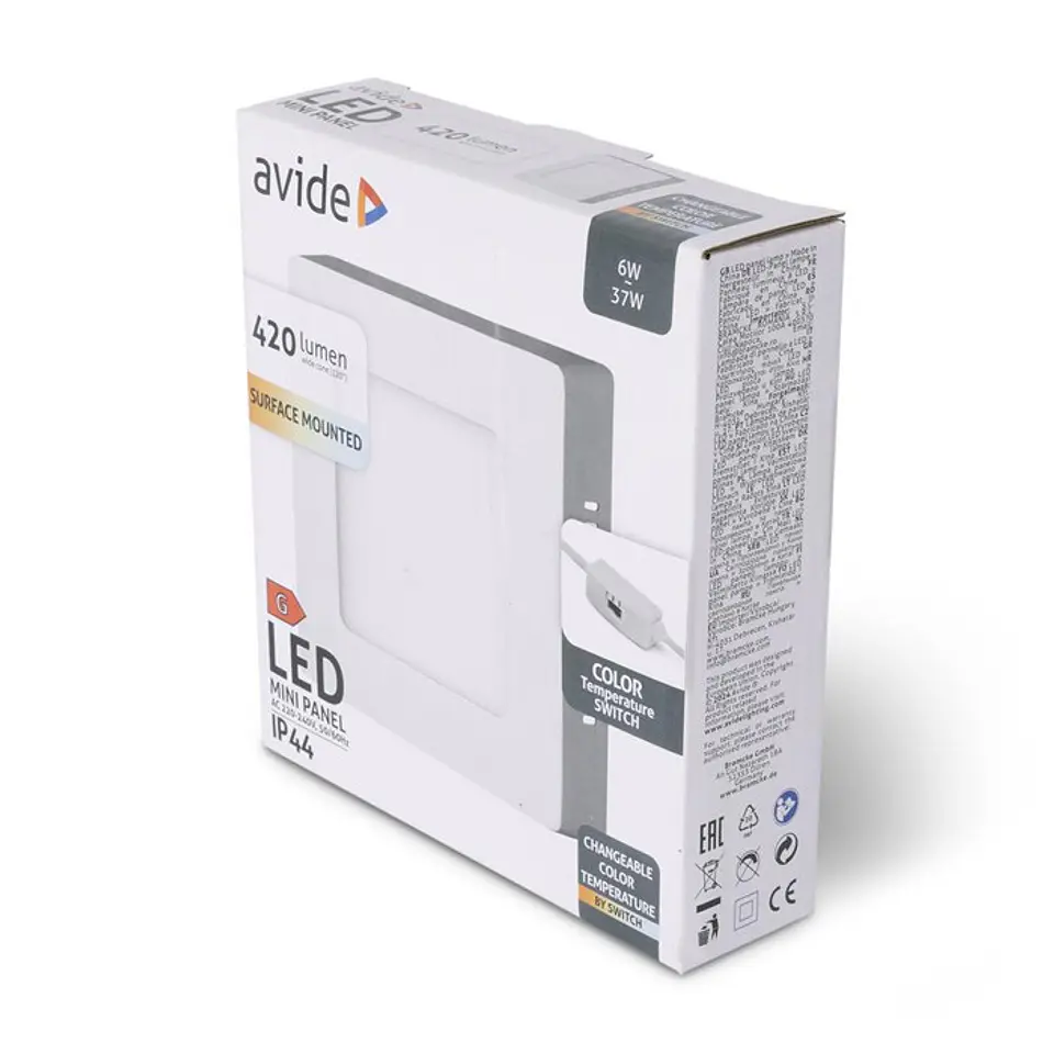 Painel Avide LED Quadrado Saliente Branco 6W CCT 1