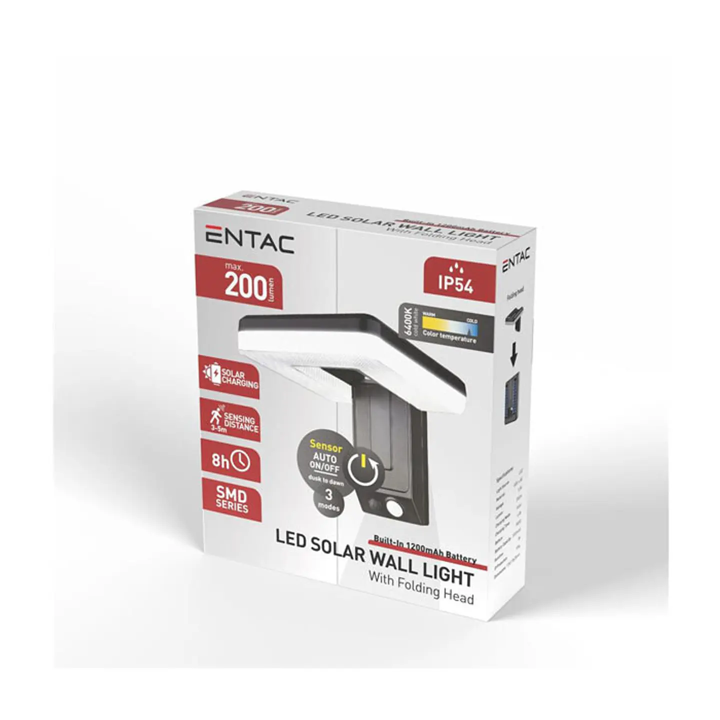 Aplique Entac LED Solar Dobrável em U 200LM Sensor 1