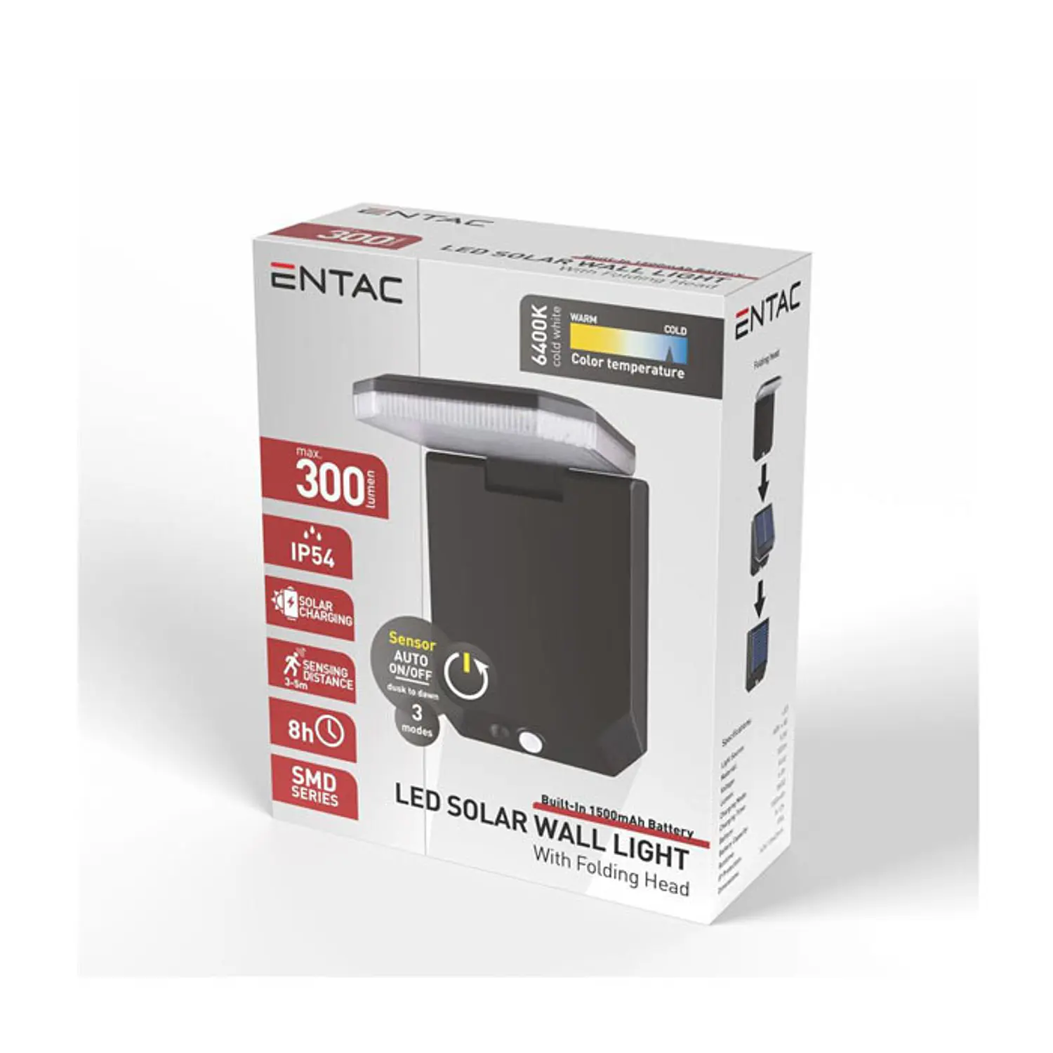 Aplique Entac LED Solar Dobrável 300LM Sensor 1