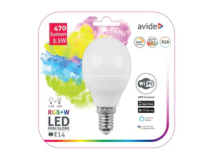 Lâmpada Avide LED CLP E14 5,5W RGB WIFI APP