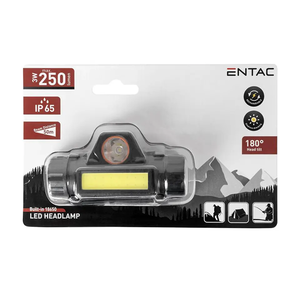 Lanterna Entac LED 3W Cabeça Recarregável 2
