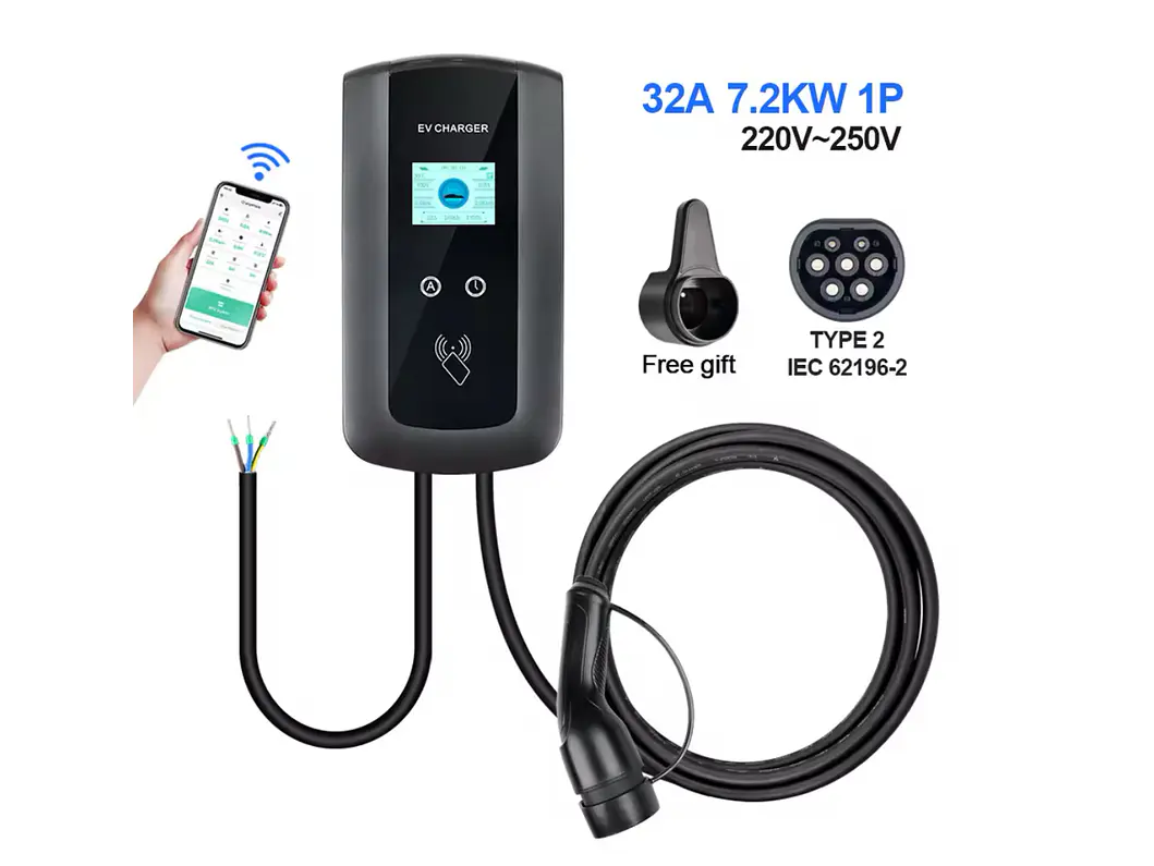 Wallbox 7 kW | 32A | Cabo 5m | App | RFID | Ecrã LCD 7