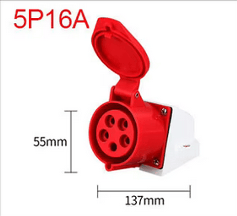 Tomada Parede Vermelha Trifasica 5 pinos - 16 A