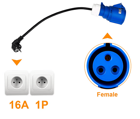 Adaptador Tomada Azul Monófasica 32A p/ Tomada doméstica Shucko