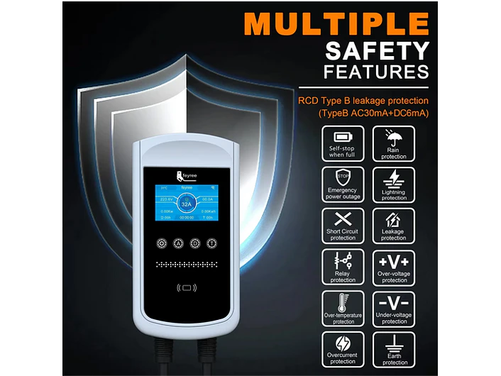 Wallbox 7 kW | 32A | Cabo 5m | App Wi-Fi | RFID | Ecrã LCD 12