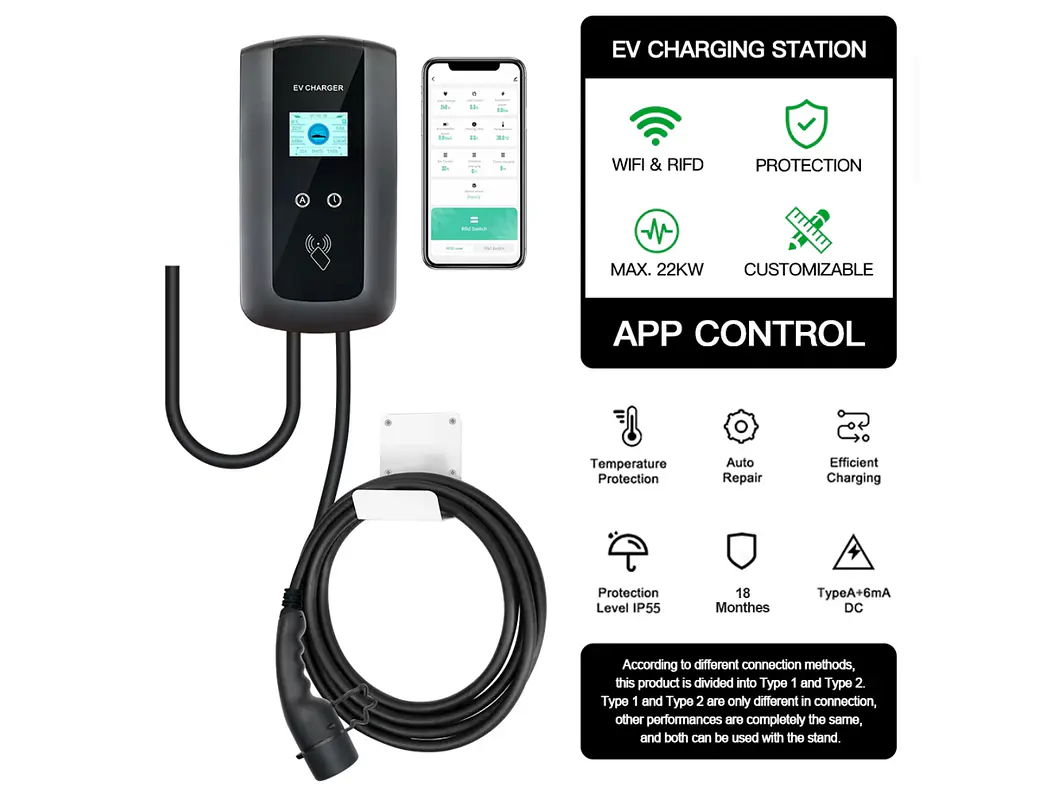 Wallbox 11 kW | 16A | 4 Metros | App | RFID | Ecrã LCD 10