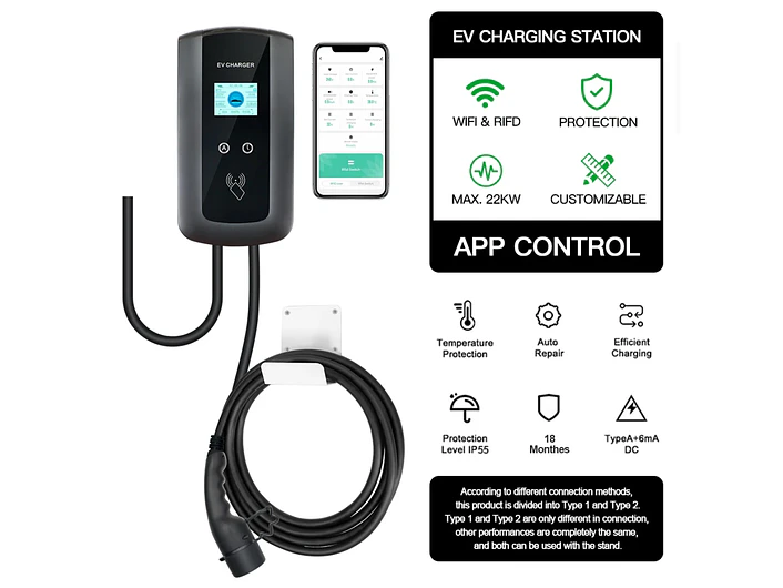 Wallbox 11 kW | 16A | 4 Metros | App | RFID | Ecrã LCD 10