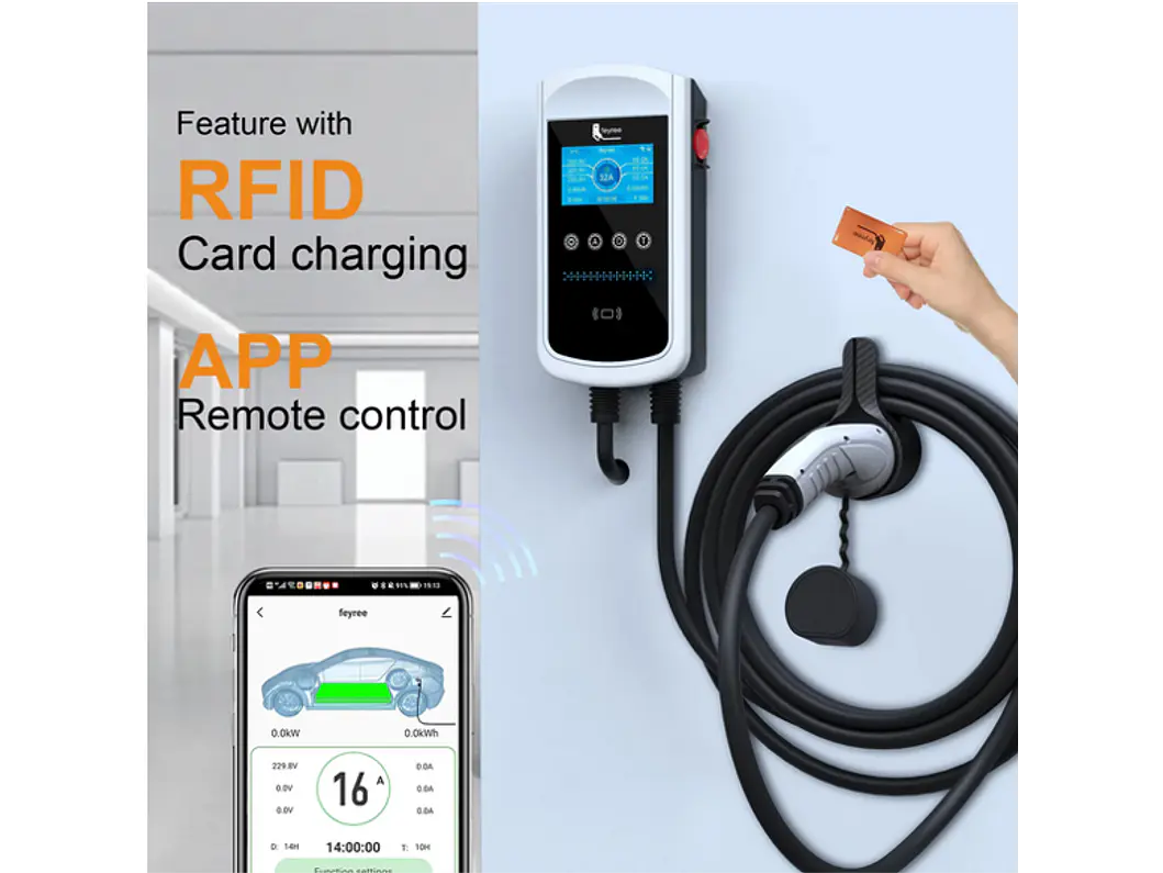 Wallbox 11 kW | 16A | Cabo 5m | App Wi-Fi | RFID | Ecrã LCD 11