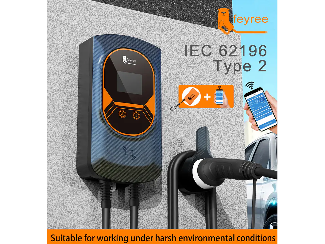 Wallbox 7 kW | 32A | Cabo 5m | App | RFID | Ecrã LCD 7