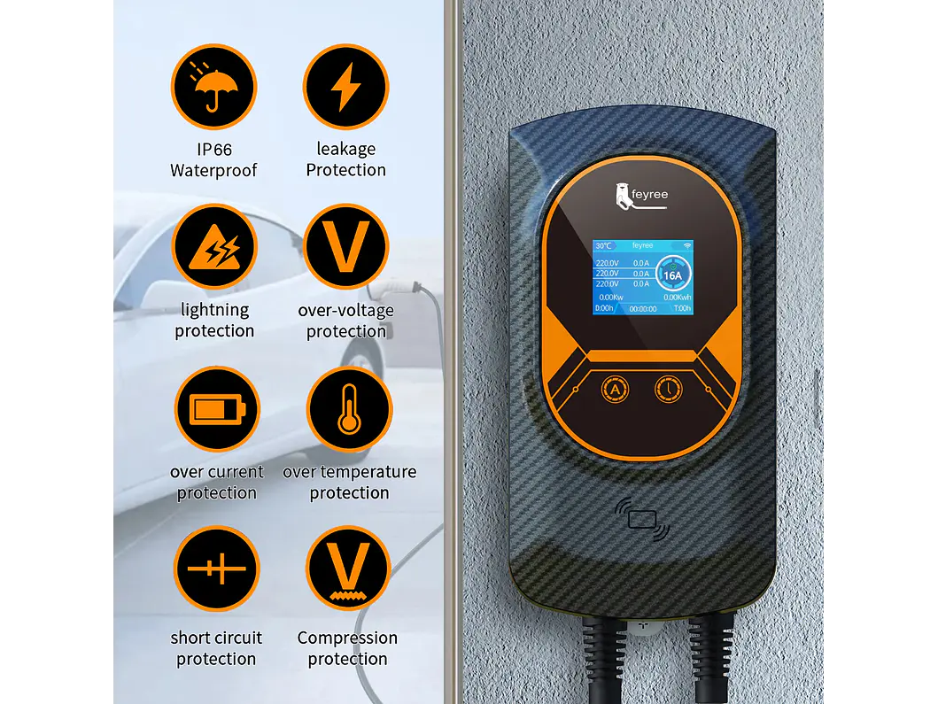 Wallbox 7 kW | 32A | Cabo 5m | App | RFID | Ecrã LCD 13