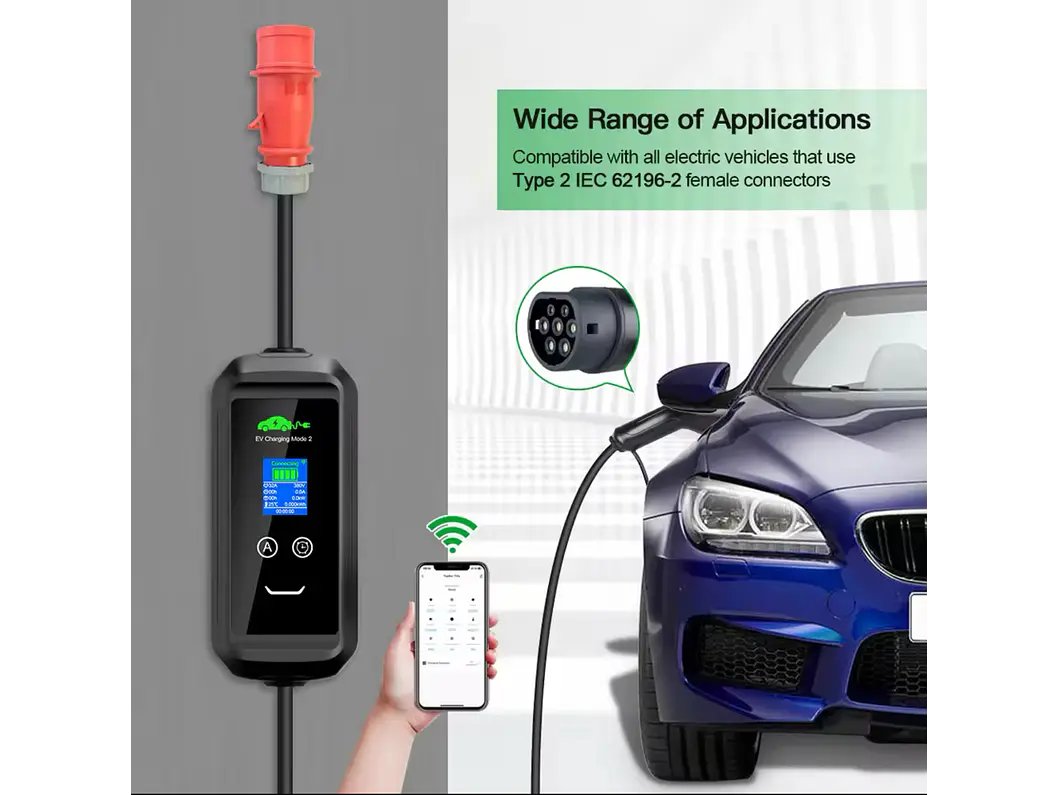 Carregador Portátil 22 kW | 32A | 5 Metros | App Wi-Fi | Saco Transporte | Suporte Parede 7