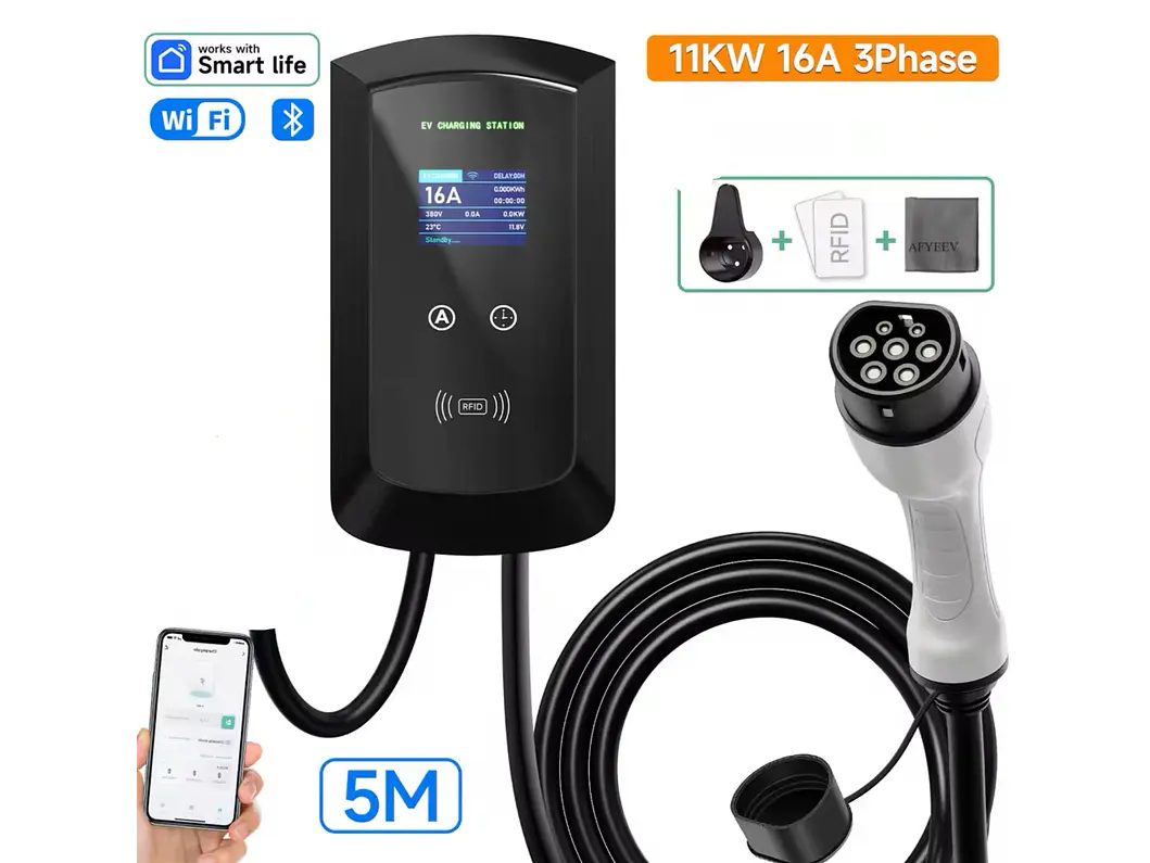 Wallbox 11 kW | 16A | Cabo 5m | App Wi-Fi | RFID | Ecrã LCD 2