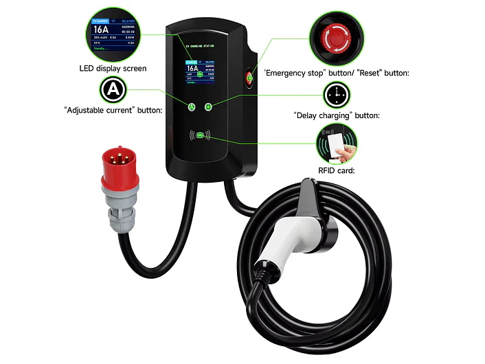 Wallbox 11 kW | 16A | Cabo 5m | App Wi-Fi | RFID | Ecrã LCD 8