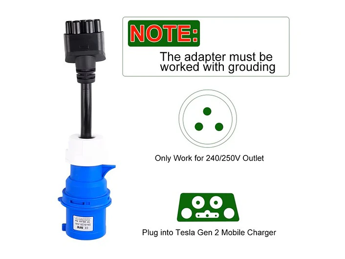 Adaptador TESLA para Tomada Azul 32A Monofasica 3